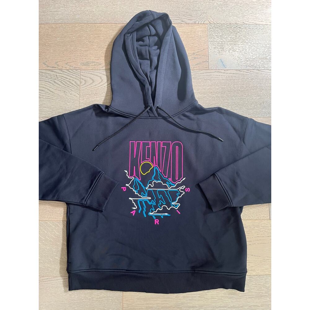 NWT KENZO Mountain Cords Hoodie SZ Large Embroidered Pockets Women Black